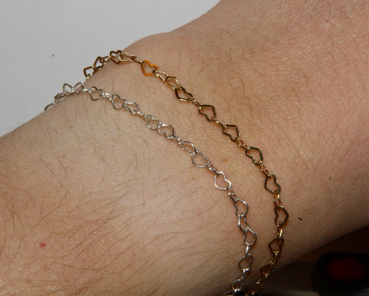 Heart Chain Bracelet - Sterling Silver or 14k Gold Filled